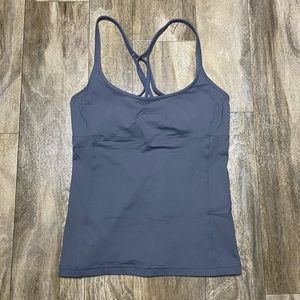 Alo Yoga Lotus Evergreen Criss Cross Back Gray Tank Size S